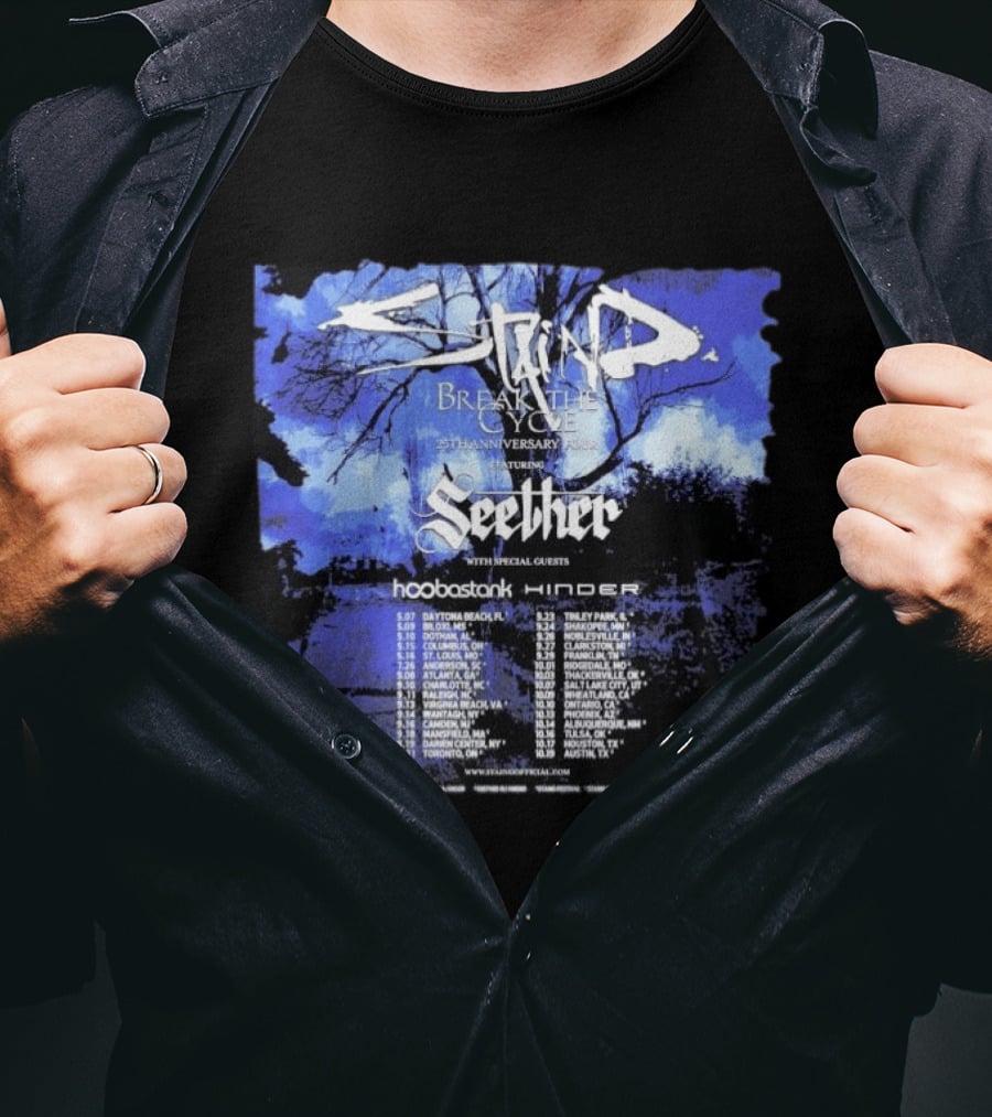 Staind Break The Cycle 25th Anniversary Tour Featuring Seether Hoobastank Hinder 2023 Dates T-Shirt