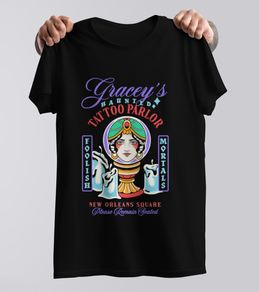 Gracey's Haunted Tattoo Parlor Leota Variant Foolish Mortals New Orleans Square T-Shirt