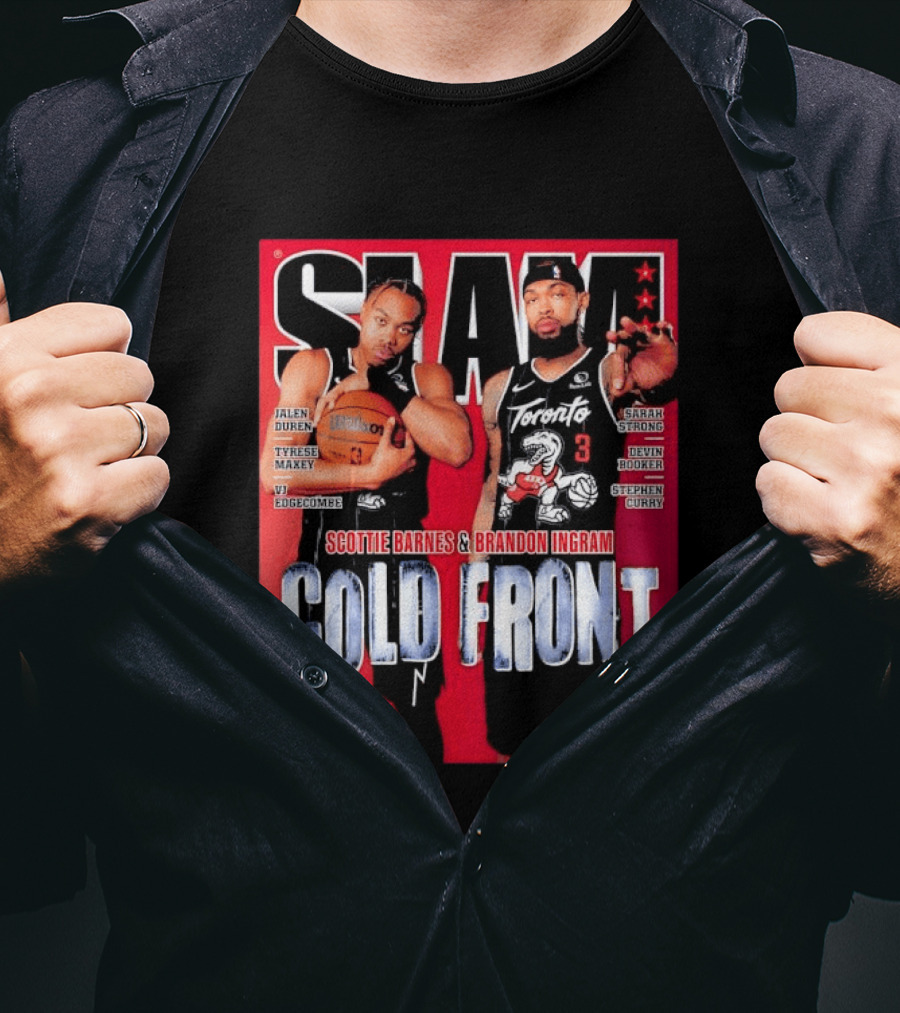 Slam Magazine Cover Featuring Scottie Barnes Brandon Ingram Cold Front Toronto T-Shirt