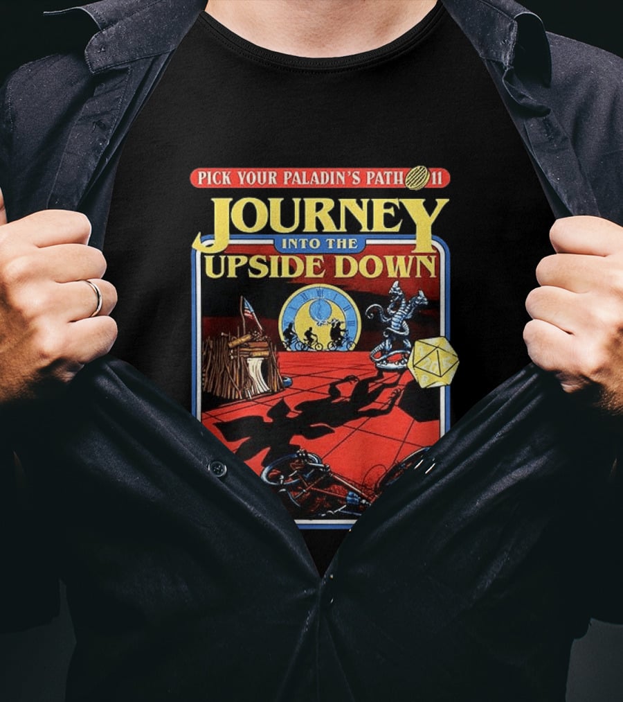 Pick Your Paladin's Path Journey Into The Upside Down Comic Dice Retro Scene T-Shirt
