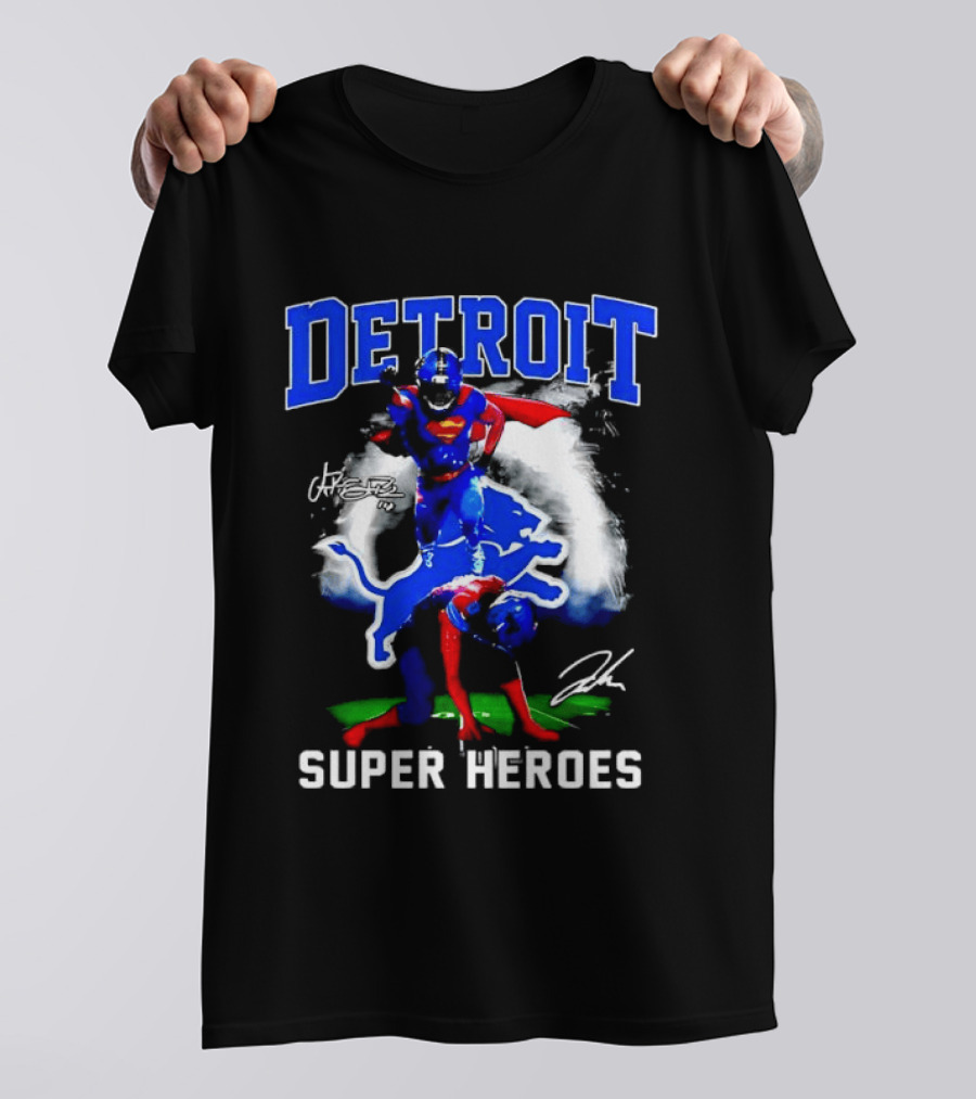 Amon Ra St. Brown Jahmyr Gibbs Superman Detroit Lions Super Heroes T-Shirt