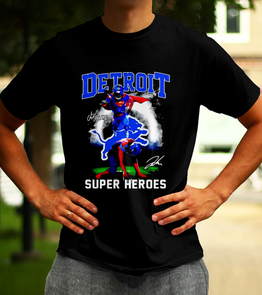 Amon Ra St. Brown Jahmyr Gibbs Superman Detroit Lions Super Heroes T-Shirt
