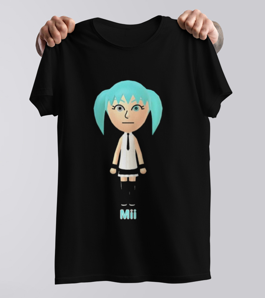 Mii Anime Character With Blue Hair And White Outfit T-Shirt