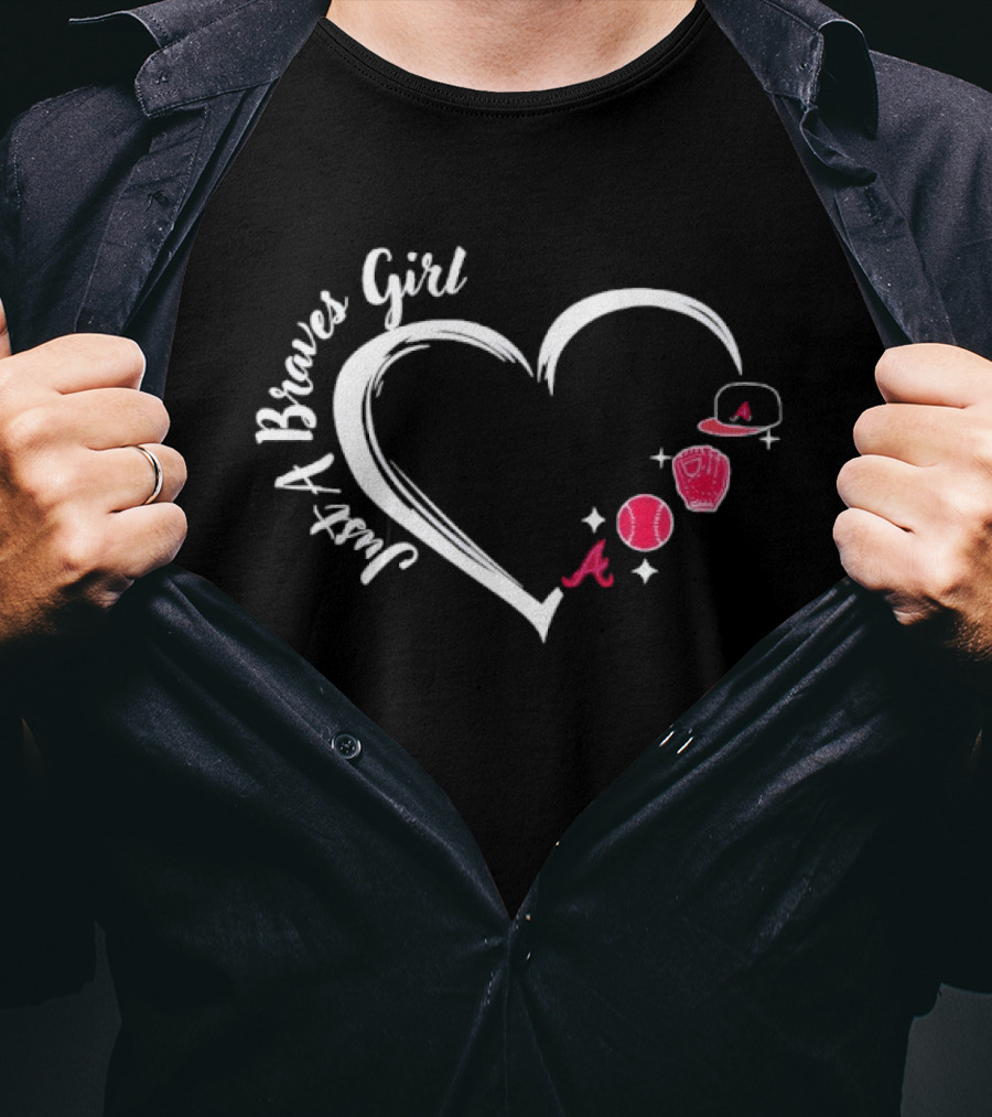 Atlanta Braves Girl Heart Baseball Glove Cap T-Shirt