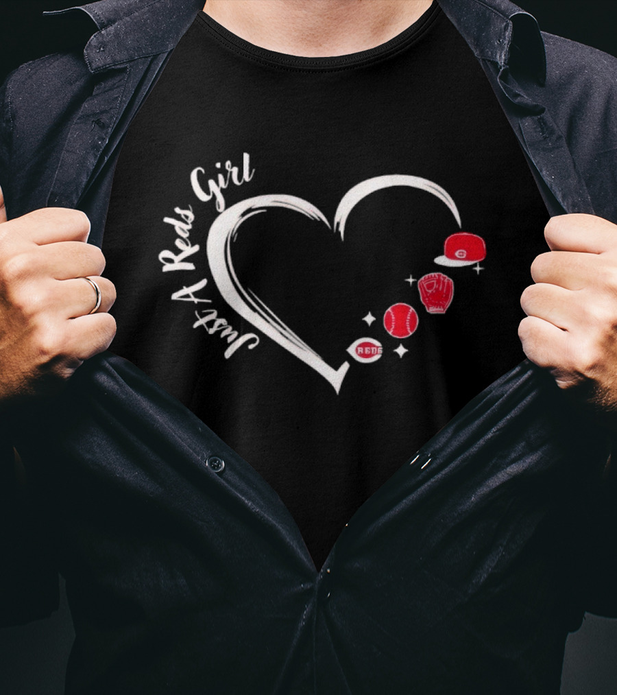 Cincinnati Reds Heart Baseball Cap Glove Fan Girl T-Shirt