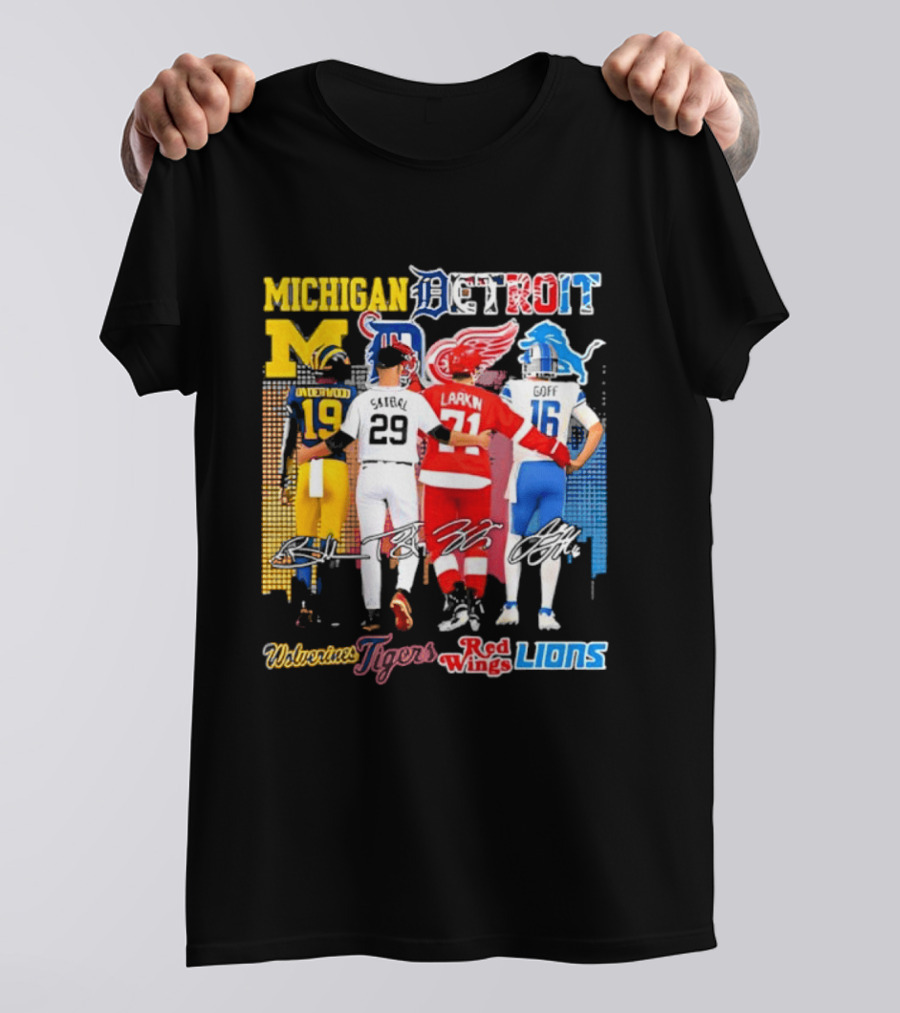 Michigan Wolverines X Tigers X Red Wings X Lions Detroit Sports Players T-Shirt