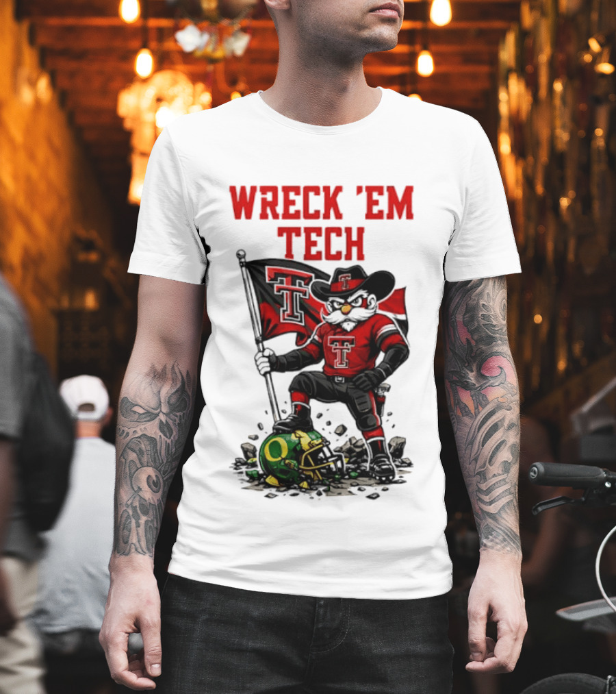 Wreck 'Em Tech Texas Tech Red Raiders Raider Red Flag And Helmet T-Shirt