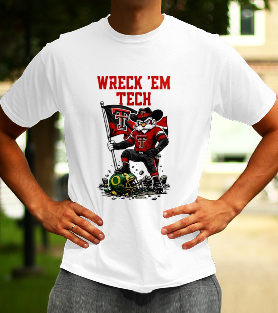 Wreck 'Em Tech Texas Tech Red Raiders Raider Red Flag And Helmet T-Shirt
