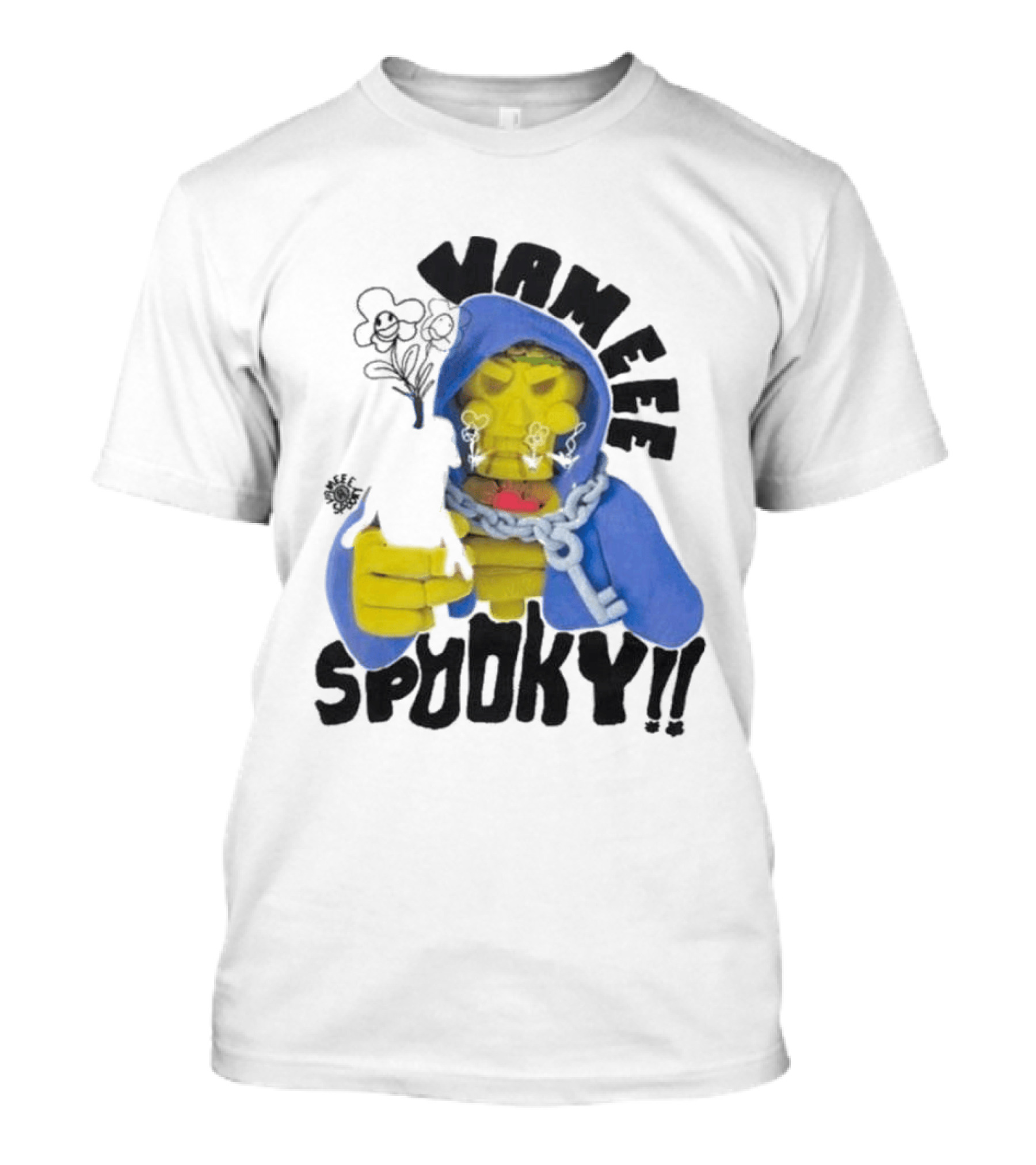 Vameee Spooky Skeleton In Blue Hood With Chains T-Shirt