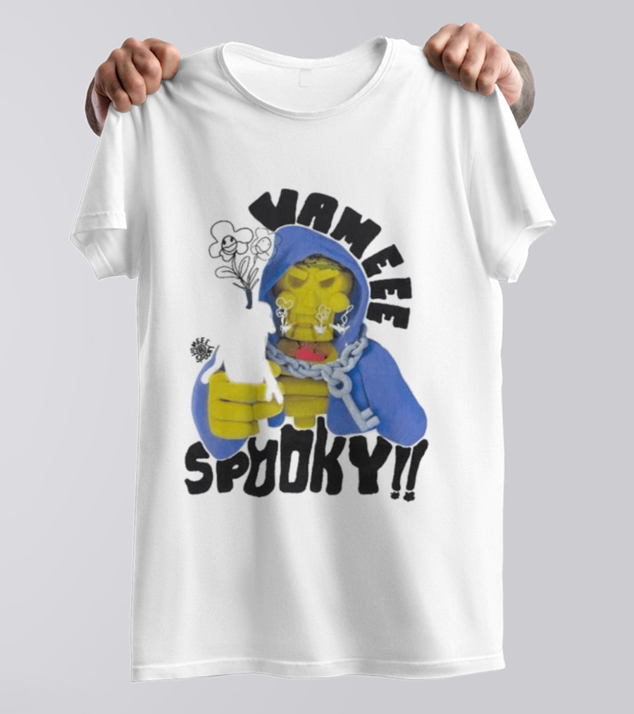 Vameee Spooky Skeleton In Blue Hood With Chains T-Shirt
