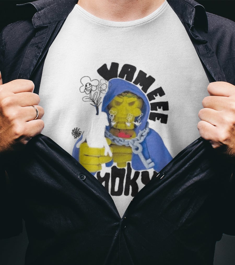 Vameee Spooky Skeleton In Blue Hood With Chains T-Shirt