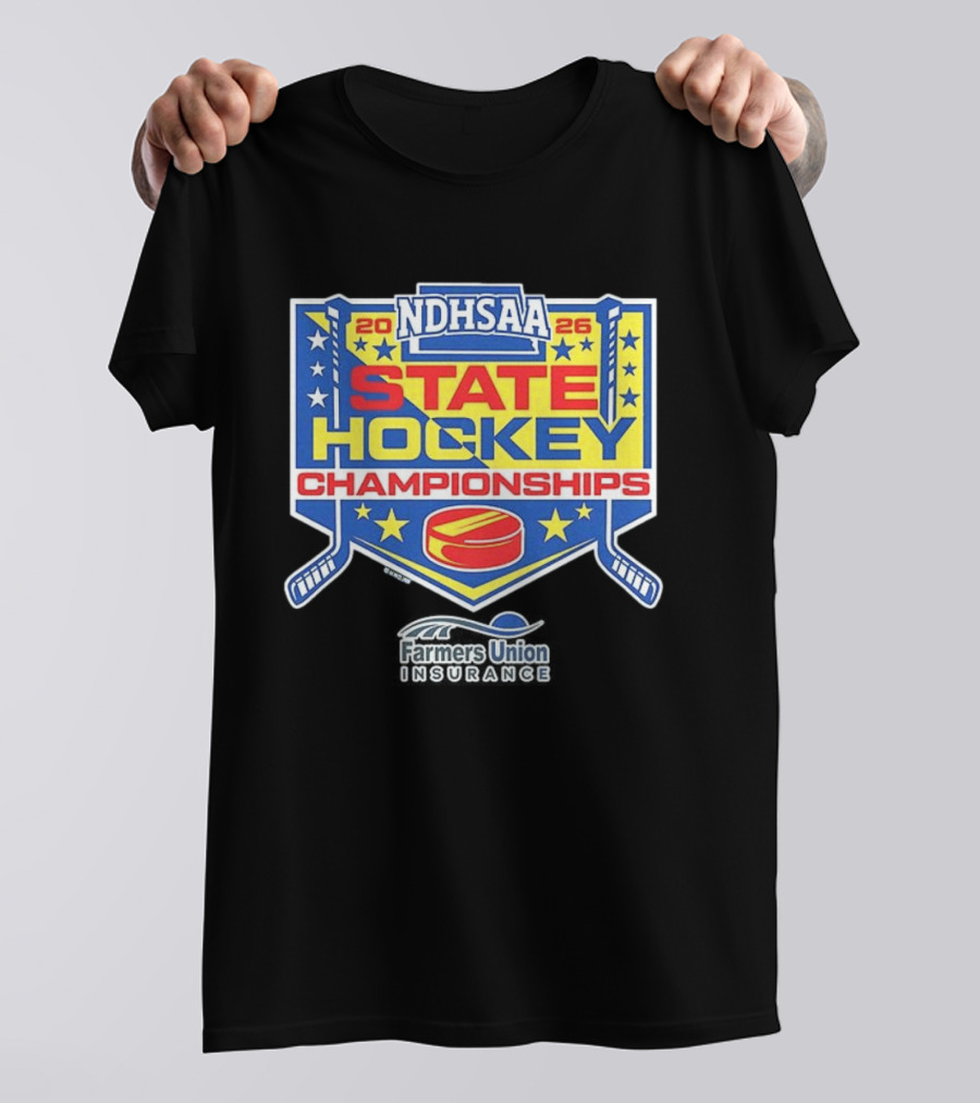 NDHSAA 2026 State Hockey Championships Merchandise Farmers Union Insurance T-Shirt