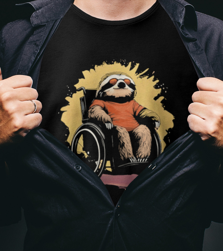 Sloth On Wheelchair With Sunglasses Relaxing Cool Attitude T-Shirt