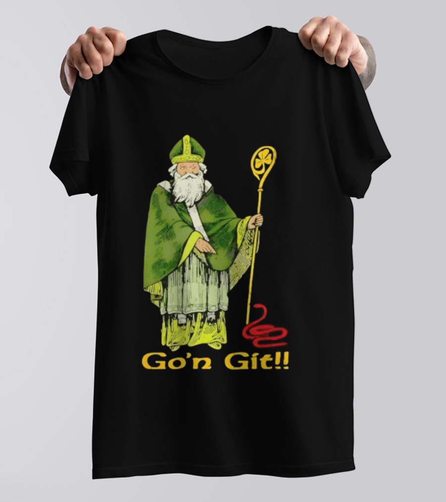 Go'n Git St Patrick Vintage Illustration With Staff And Smoke T-Shirt