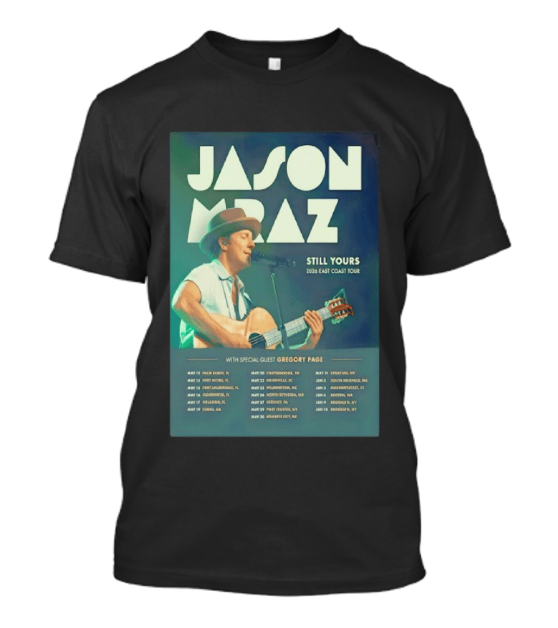 Jason Mraz Still Yours 2026 East Coast Tour Gregory Page Special Guest T-Shirt
