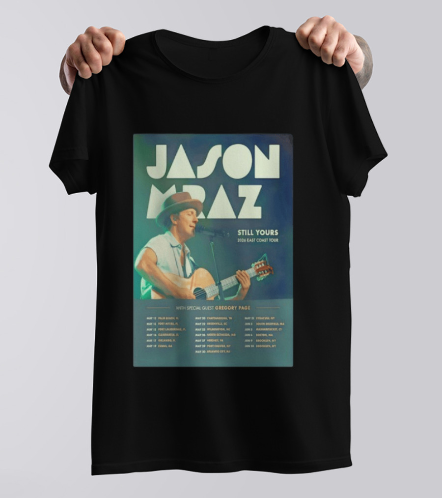 Jason Mraz Still Yours 2026 East Coast Tour Gregory Page Special Guest T-Shirt