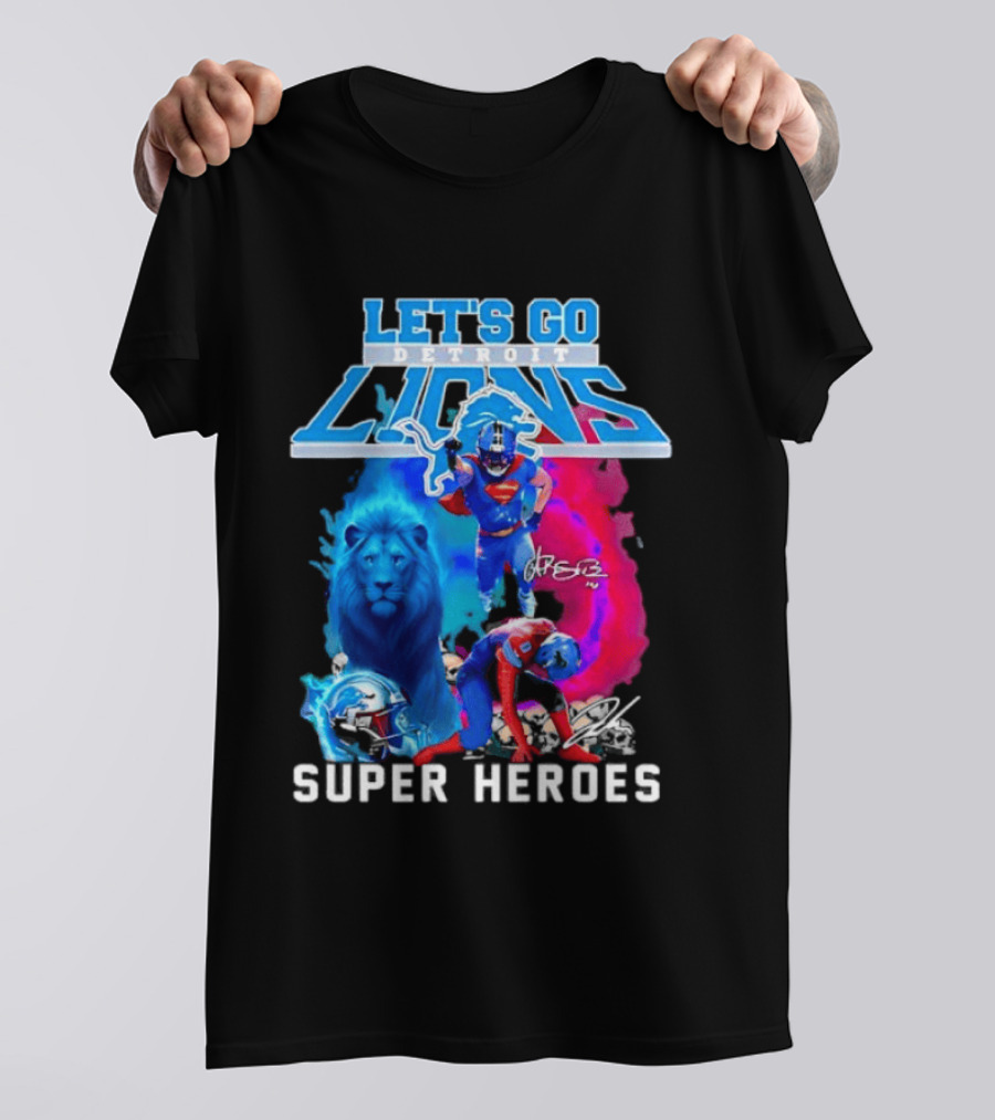 Let's Go Detroit Lions Jahmyr Gibbs Amon Ra St Brown Super Heroes T-Shirt