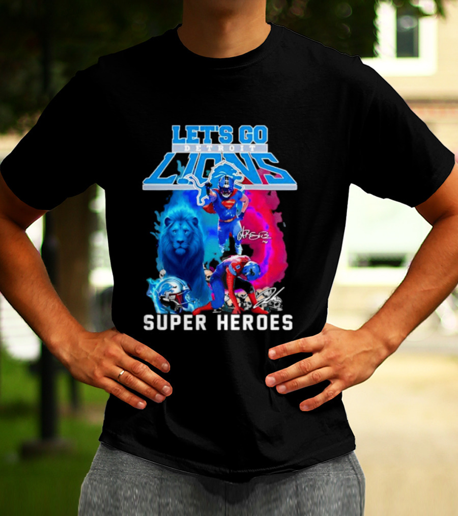 Let's Go Detroit Lions Jahmyr Gibbs Amon Ra St Brown Super Heroes T-Shirt