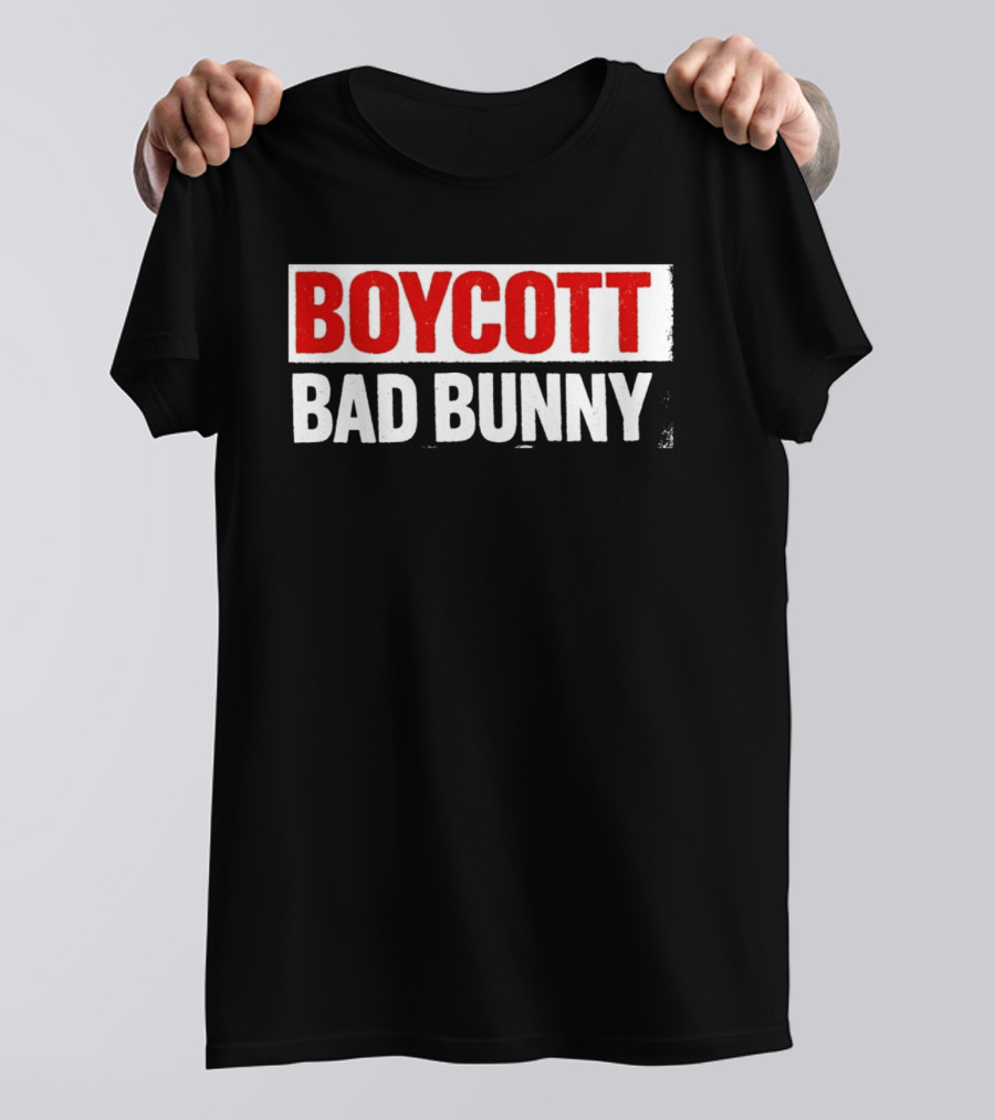 Boycott Bad Bunny Text Bold Red And White T-Shirt