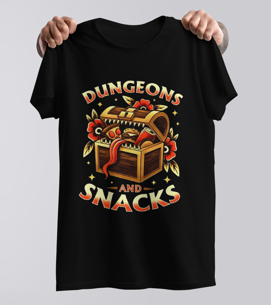 Dungeons And Snacks Mimic Treasure Chest Fantasy Humor T-Shirt