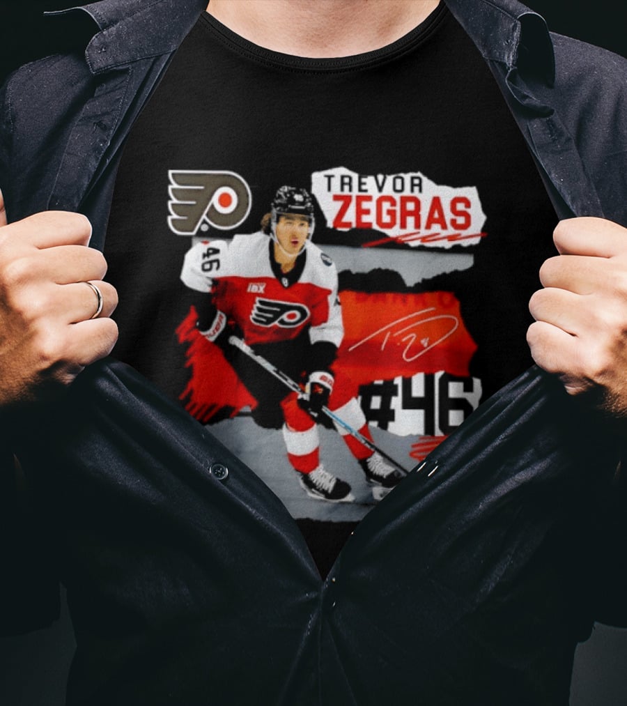 Philadelphia Flyers Trevor Zegras Hockey Player 46 Signature Ice Series T-Shirt