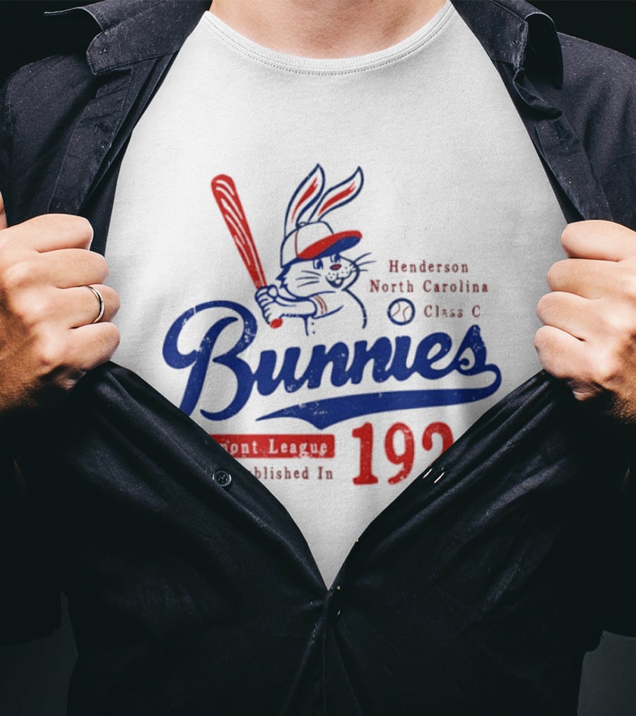 Bunnies Henderson North Carolina 1929 Class C Piedmont League Vintage Baseball T-Shirt