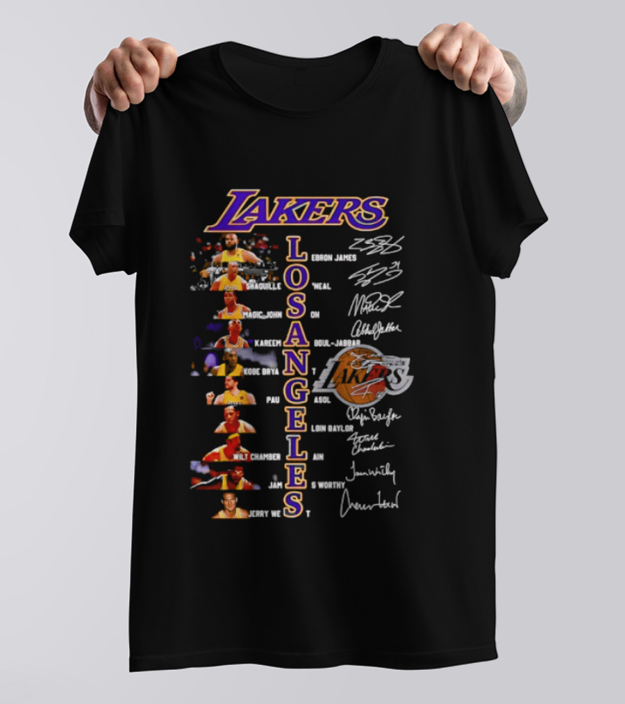 Lakers Los Angeles Legends Roster Autographed Signatures Collection T-Shirt