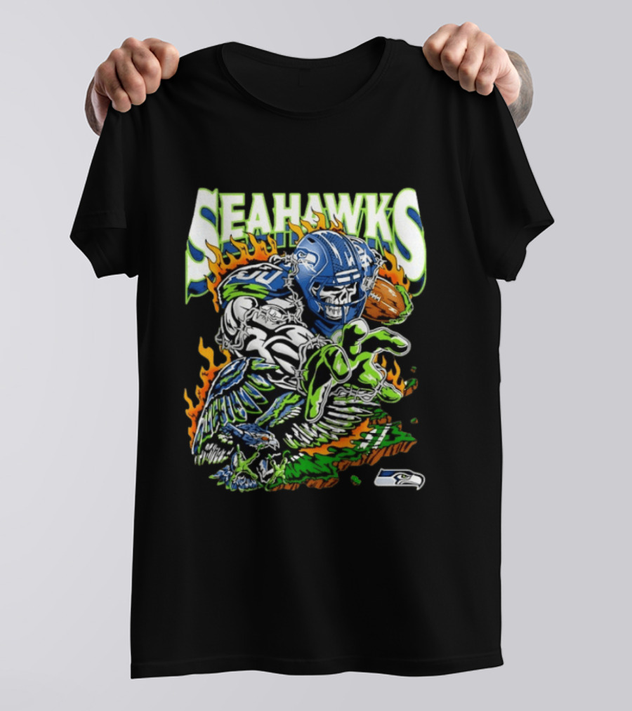 Seahawks Skull Firebird NFL Football Grunge T-Shirt