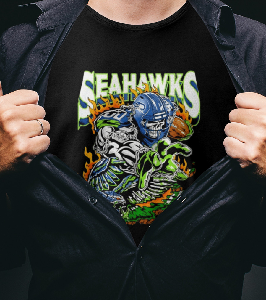 Seahawks Skull Firebird NFL Football Grunge T-Shirt