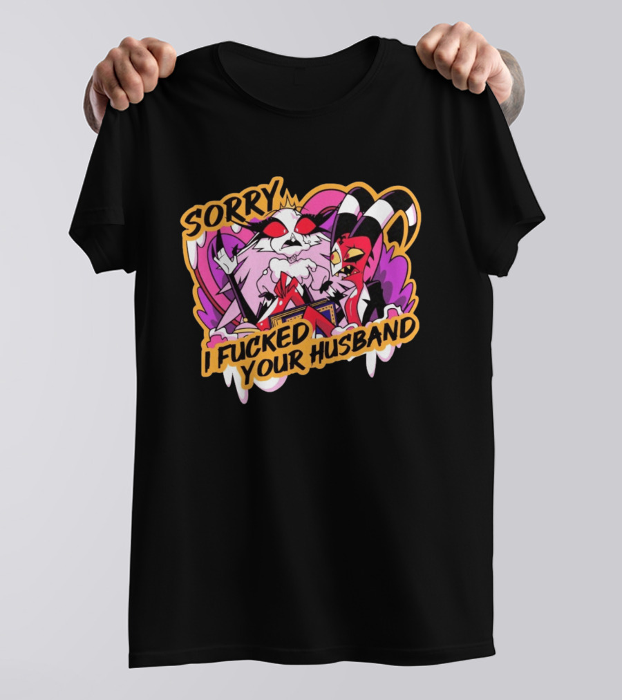 Sorry I Fucked Your Husband Characters With Purple And Red Comic T-Shirt
