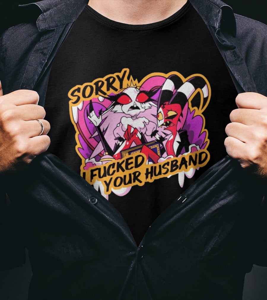 Sorry I Fucked Your Husband Characters With Purple And Red Comic T-Shirt
