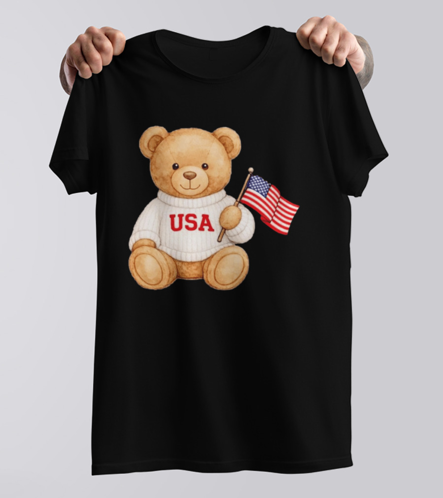 USA Teddy Bear Holding American Flag T-Shirt