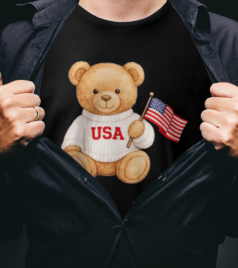USA Teddy Bear Holding American Flag T-Shirt