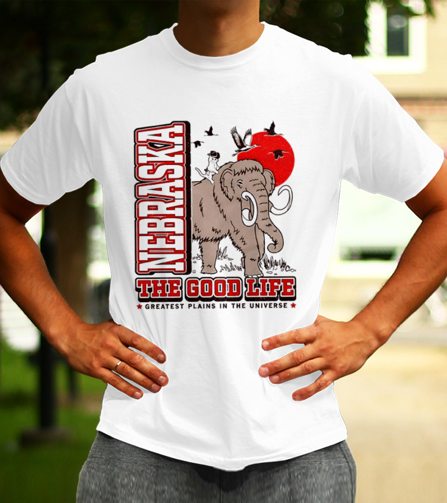Nebraska The Good Life Greatest Plains In The Universe Mammoth Scene T-Shirt