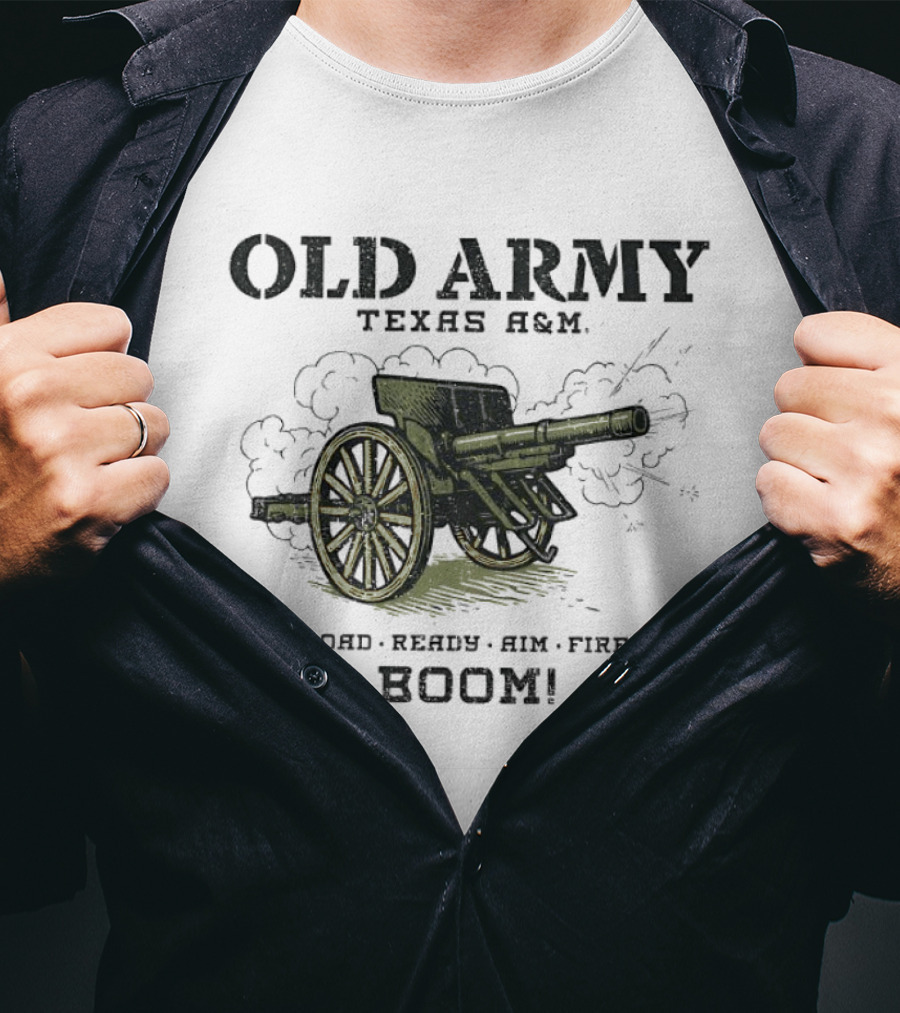 Texas A&M Old Army Load Ready Aim Fire Boom Cannon T-Shirt
