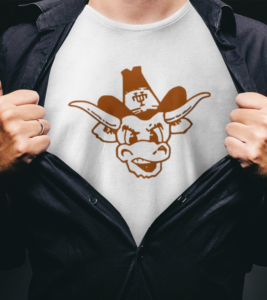 Texas Longhorns Scowling Bull Cowboy Hat Orange T-Shirt