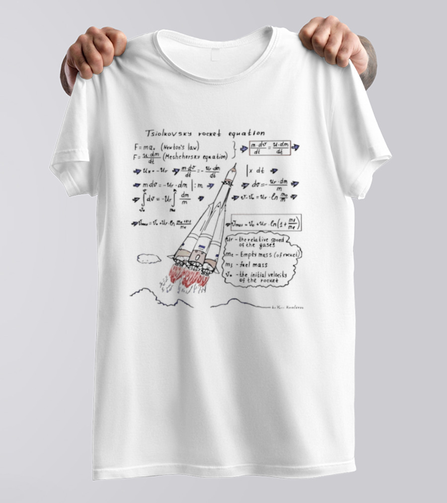 Konstantin Tsiolkovsky Rocket Science Equation Blueprint Sketch With Math And Spaceship T-Shirt