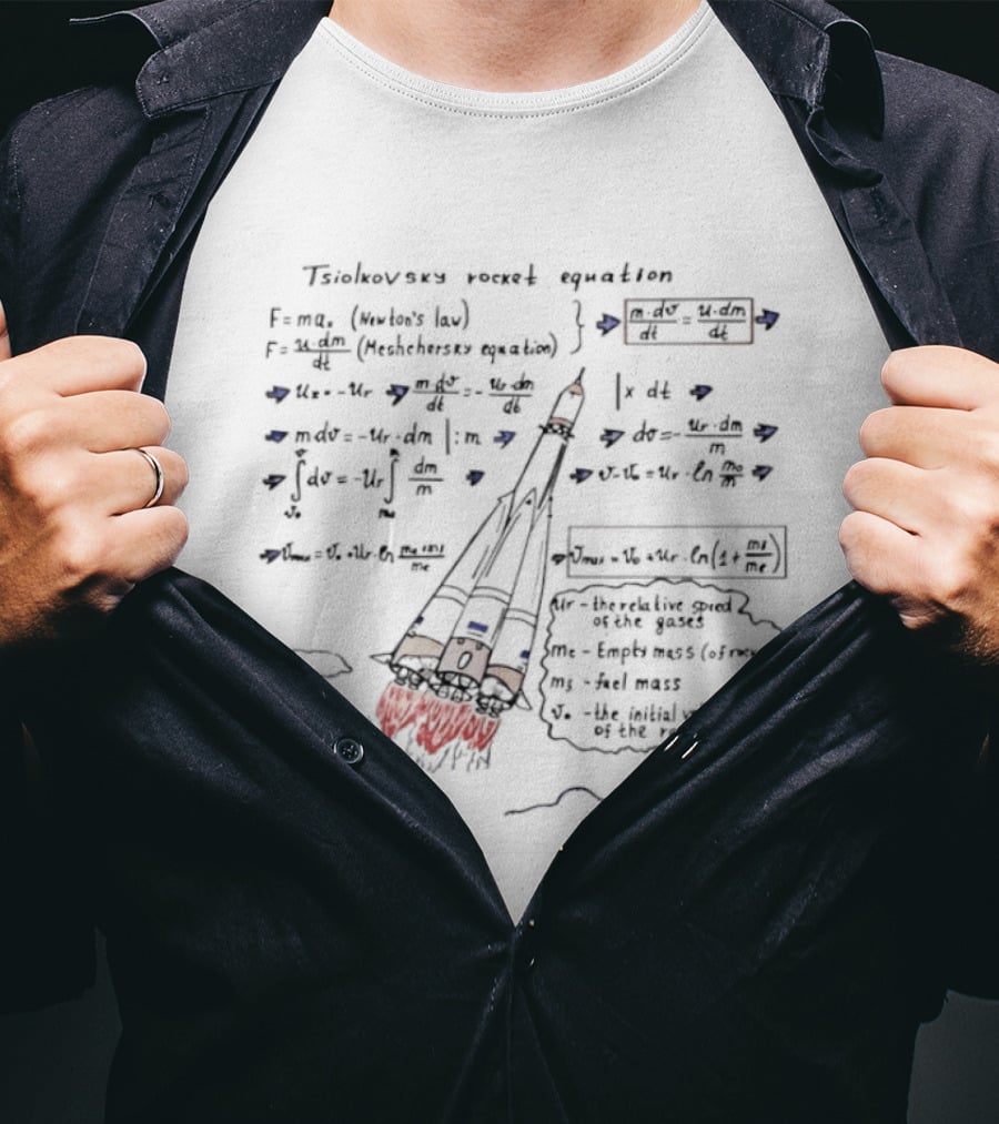 Konstantin Tsiolkovsky Rocket Science Equation Blueprint Sketch With Math And Spaceship T-Shirt