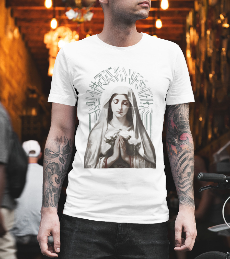 Virgin Mary With White Roses Holy Mary Mother Of Us Pray For Us Gothic T-Shirt