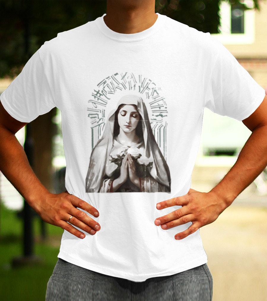 Virgin Mary With White Roses Holy Mary Mother Of Us Pray For Us Gothic T-Shirt