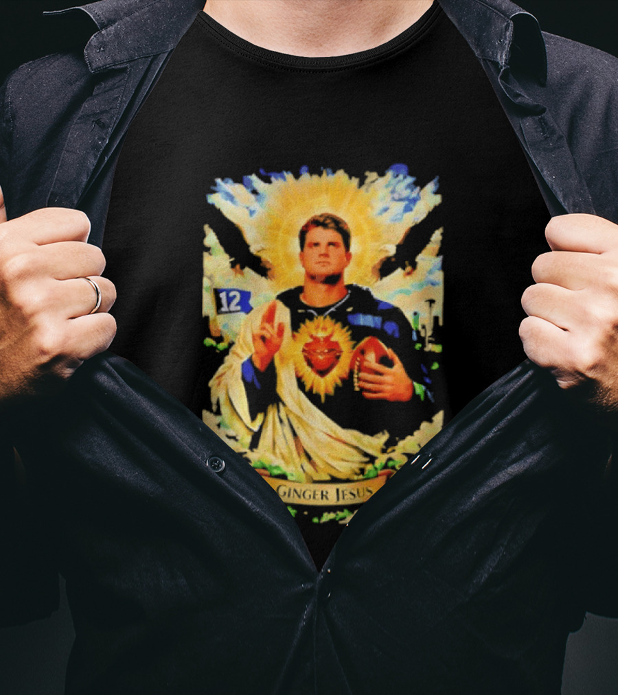 Ginger Jesus 12 Seattle Seahawks Football Halo Sacred Heart T-Shirt