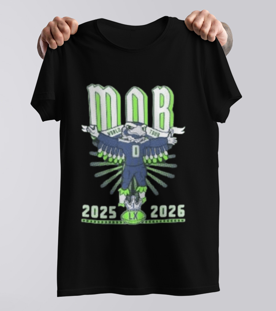 Seattle Seahawks MOB World Tour 2025 2026 Cartoon Bald Eagle Creature Olympic Washington LX T-Shirt