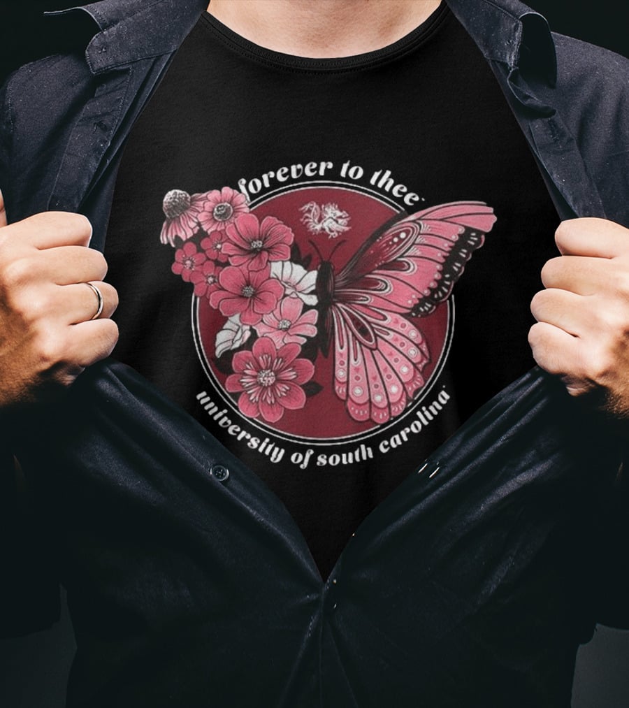 South Carolina Gamecocks Garnet Butterfly Forever To Thee University Flowers T-Shirt