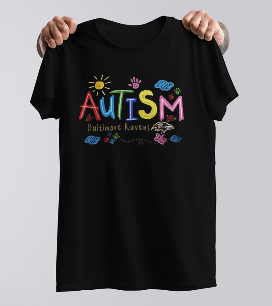 Baltimore Ravens Autism Awareness Teach Love Hope Colorful Puzzle Pieces T-Shirt