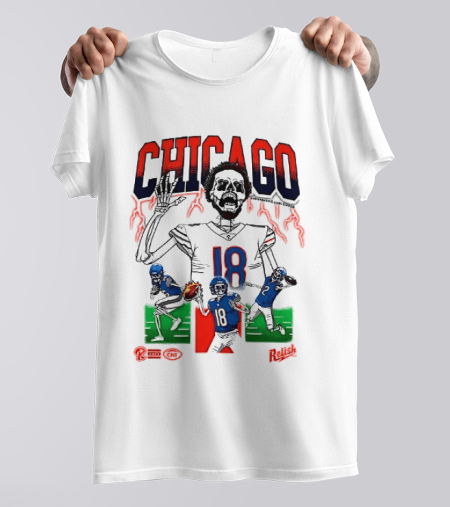 Chicago Football Skeleton Number 18 Claw Action T-Shirt
