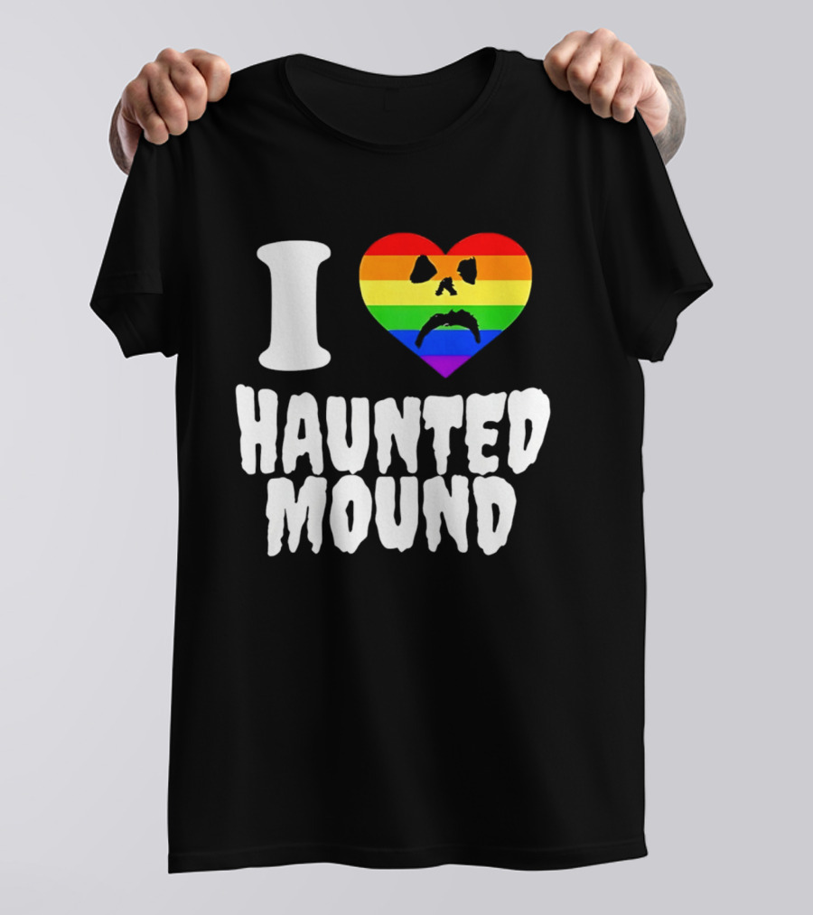 I Love Haunted Mound Rainbow Heart Face T-Shirt