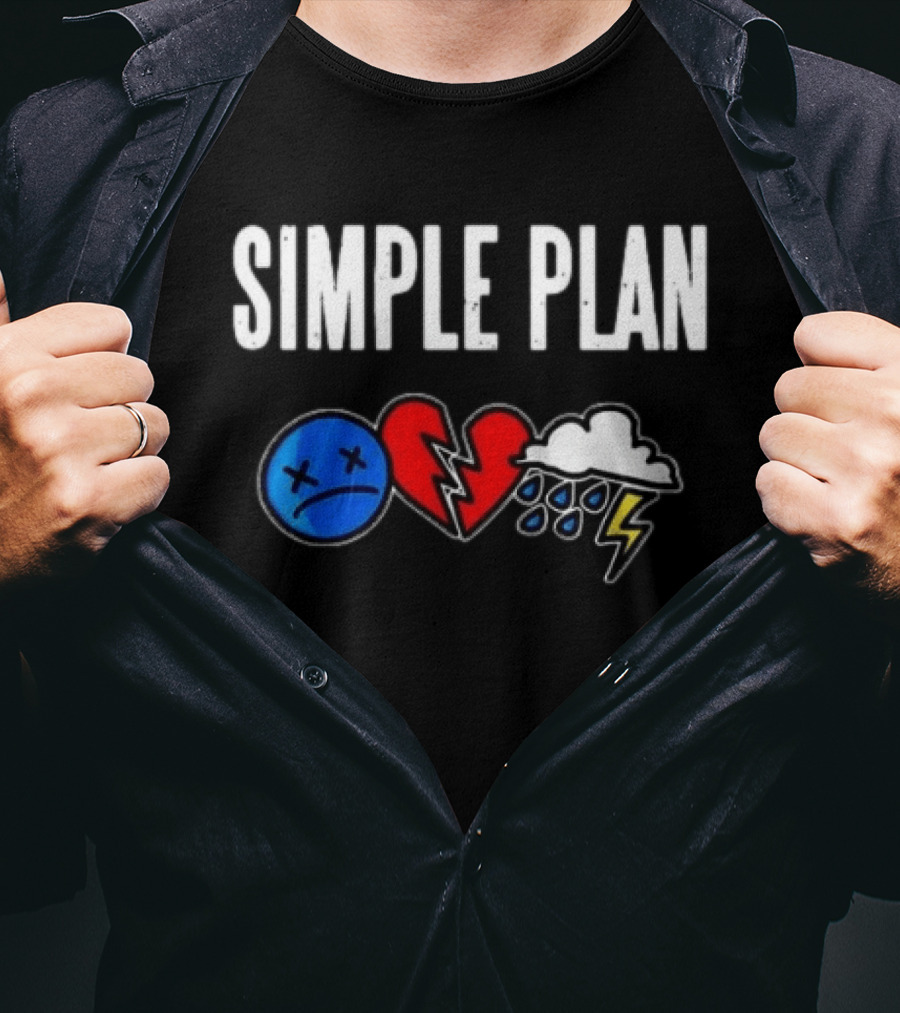 Simple Plan Tour 2026 Emojis Sad Face Broken Heart Storm Cloud T-Shirt