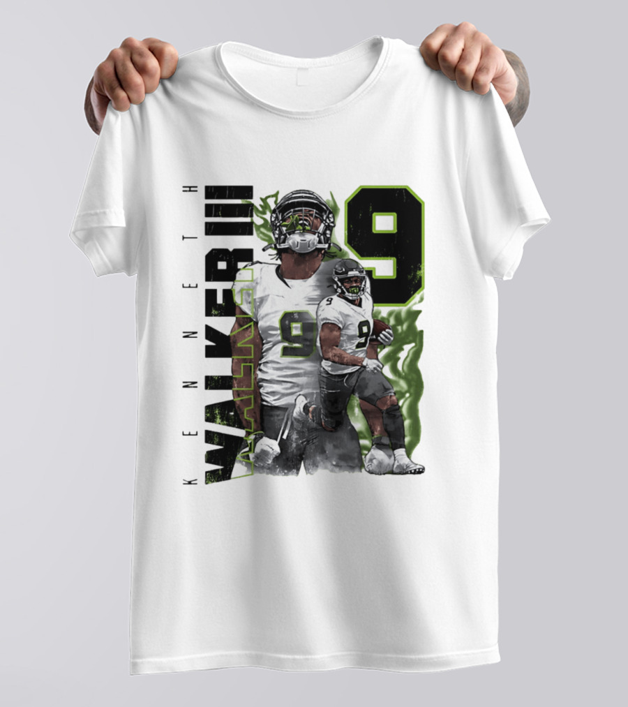 Kenneth Walker III Neon Aura Seattle Seahawks Number 9 T-Shirt