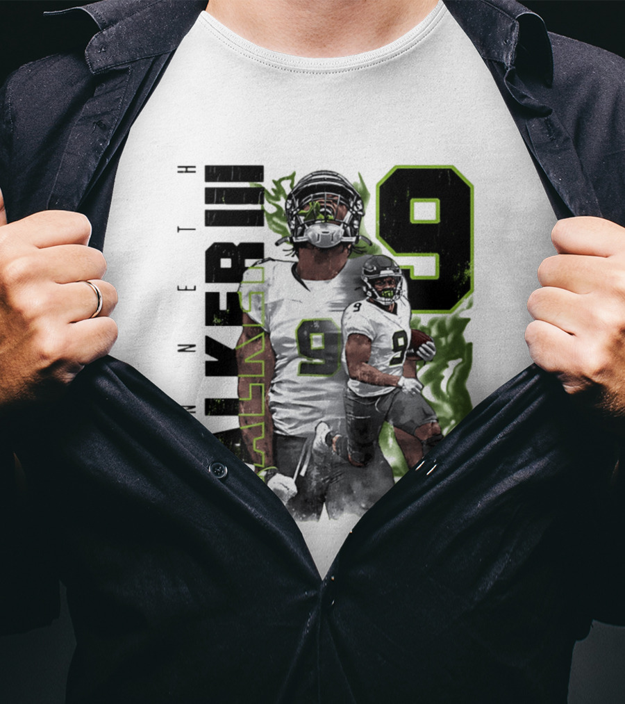 Kenneth Walker III Neon Aura Seattle Seahawks Number 9 T-Shirt