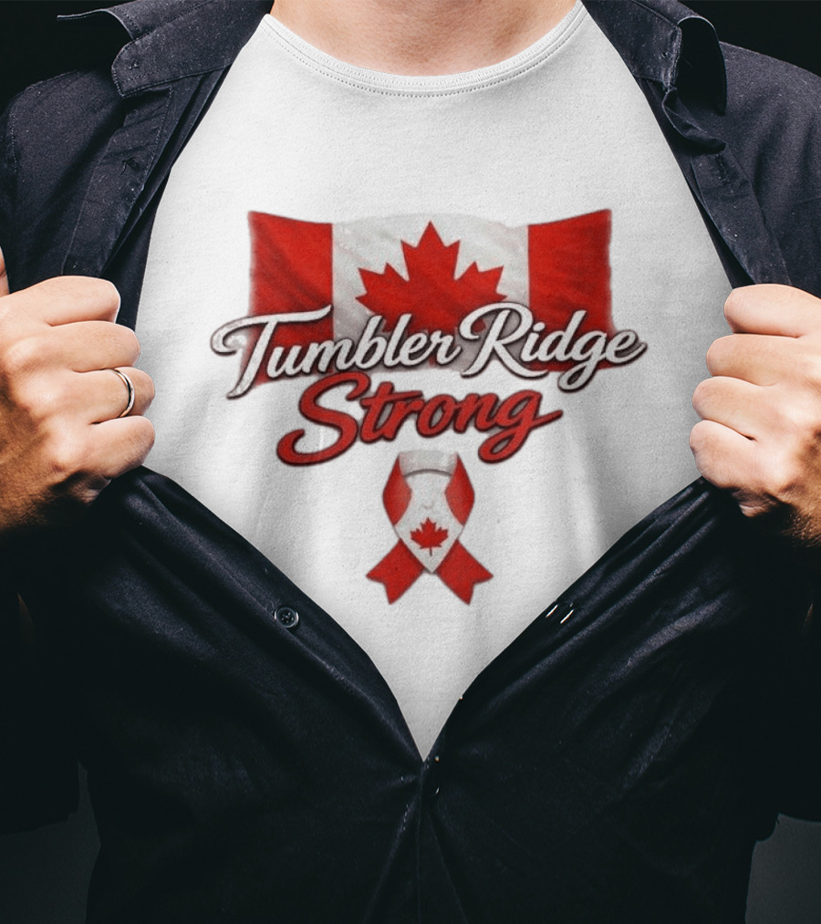 Tumbler Ridge Strong Canada Maple Leaf Ribbon T-Shirt